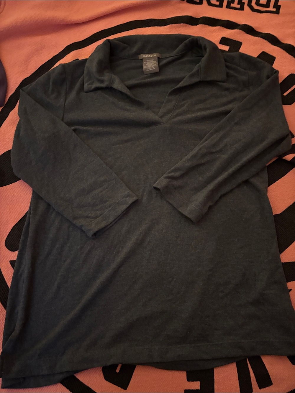 Matty M Dark Green 3/4 Sleeve Polo Top